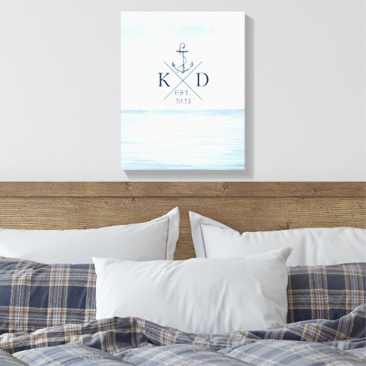 Nautische monogram Waterverf Canvas Afdruk (Insitu (Slaapkamer))