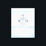 Nautische monogram Waterverf Canvas Afdruk<br><div class="desc">Voeg een nautische flair aan uw muren toe met dit aanpasbare monogram ankerontwerp met een waterverf oceaanachtergrond.</div>