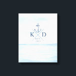 Nautische monogram Waterverf Canvas Afdruk<br><div class="desc">Voeg een nautische flair aan uw muren toe met dit aanpasbare monogram ankerontwerp met een waterverf oceaanachtergrond.</div>