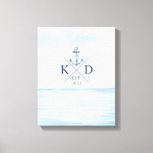 Nautische monogram Waterverf Canvas Afdruk