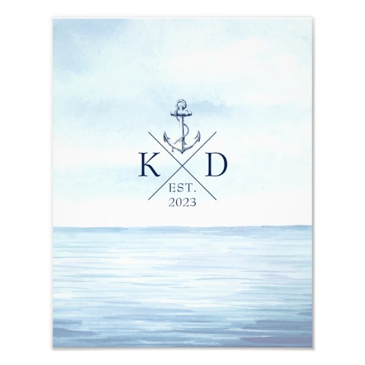 Nautische monogram Waterverf Foto Afdruk (Voorkant)