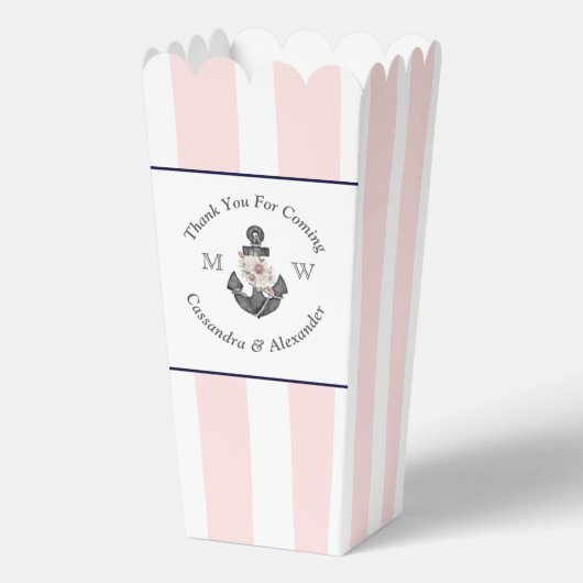 Nautische Monogrammed Roze Marine Blauw Bloemen An Bedankdoosjes (Achterkant)