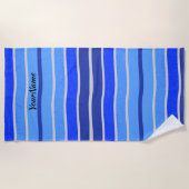 Nautische naamstrepen Blauw en Witte golven toevoe Strandlaken (Voorkant)