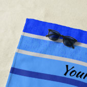 Nautische naamstrepen Blauw en Witte golven toevoe Strandlaken (In situ)