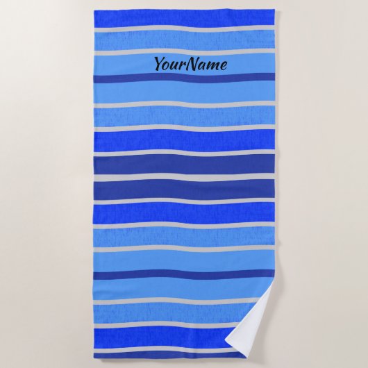 Nautische naamstrepen Blauw en Witte golven toevoe Strandlaken (Voorkant)