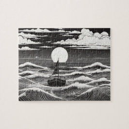 Nautische nacht maanverlichte reis op water legpuzzel