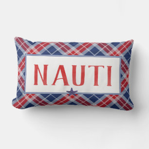 Nautische NAUTI Kerstmis Zeester Blauw Rood Plaid Kussen