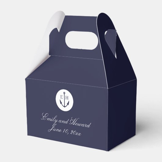 Nautische Navy Anker Bruiloft Monogram Favor Box Bedankdoosjes (Voorkant Zijde)