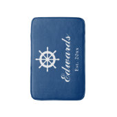 Nautische navy blue aangepaste naam badmat tapijt (Voorkant Verticaal)