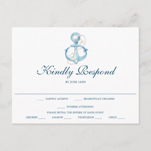 Nautische Navy bruiloft RSVP Briefkaart (Voorkant)