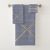 NAUTISCHE NAVY GOLD DESIGNS BATH TOWEL SET BAD HANDDOEK (Insitu)