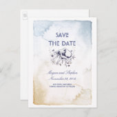 Nautische Navy Waterverven - Octopus Save the Date Aankondigingskaart (Voorkant / Achterkant)