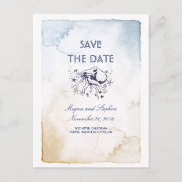 Nautische Navy Waterverven - Octopus Save the Date Aankondigingskaart