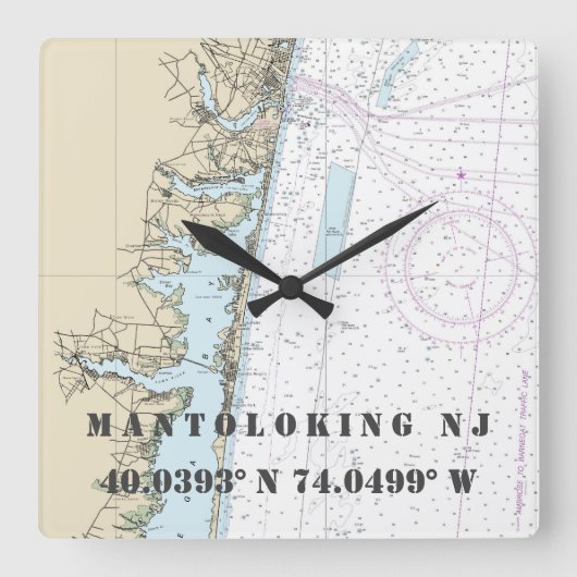 Nautische NJ Latitude Longitude Nautical Chart Vierkante Klok (Voorkant)