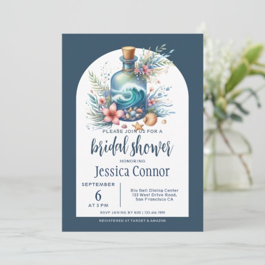 Nautische Oceaan Boho Bruids Douche Uitnodiging (Staand voorkant)
