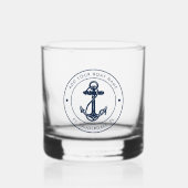 Nautische Oceaan Marine Blauw Anker Boot Naam Cust Whisky Glas (Voorkant)