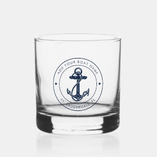 Nautische Oceaan Marine Blauw Anker Boot Naam Cust Whisky Glas