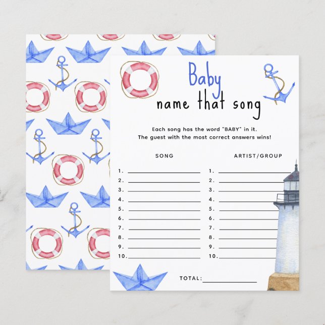 Nautische oceaan - Naam dat liedje baby shower spe (Voorkant / Achterkant)