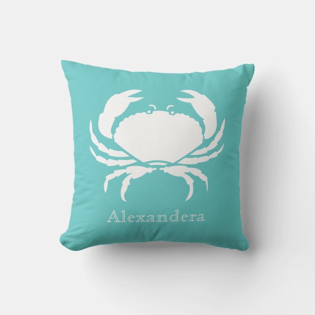 Nautische oceaan-thema decor CRAB WIT blauwgroen Kussen (Voorkant)