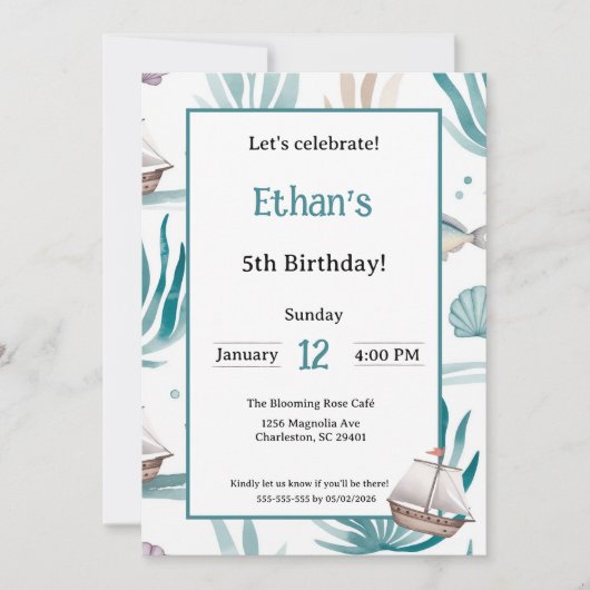 Nautische Oceaan Waterverf Kinder Partij Verjaarda Kaart (Voorkant)