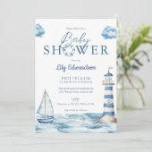 Nautische Ocean Baby Shower Foto QR Code Kaart (Staand voorkant)