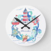 Nautische Oceandieren Boot en Vuurtoren Ronde Klok (Voorkant)