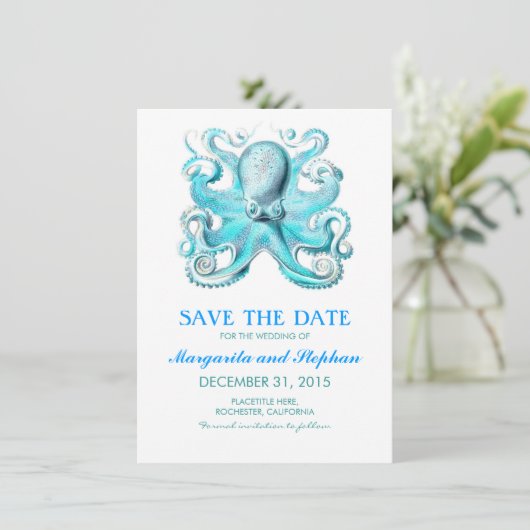 Nautische Octopus Beach bruiloft Bewaar de datum Save The Date (Staand voorkant)