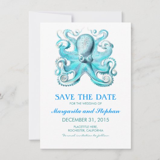 Nautische Octopus Beach bruiloft Bewaar de datum Save The Date (Voorkant)