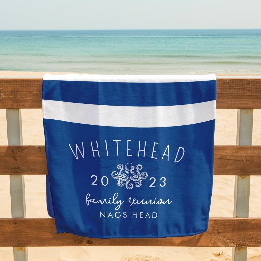 Nautische Octopus Blauw & Witte Streep Monogram Strandlaken