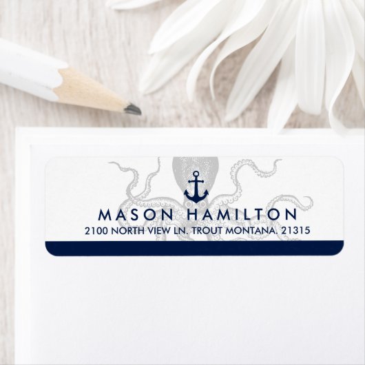 Nautische octopus en anker | Retouradres Etiket (Insitu)