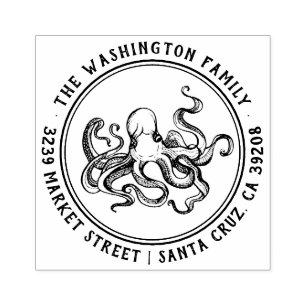 nautische octopus familienaam rond retour adres rubberstempel