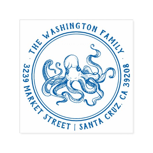 nautische octopus familienaam rond retour adres  zelfinktende stempel (Design)