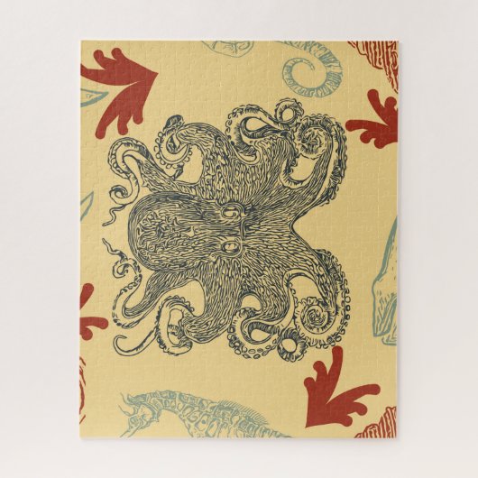  nautische octopus illustratie legpuzzel (Verticaal)
