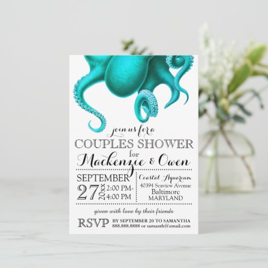 nautische octopus koppels douchen kaart (Staand voorkant)