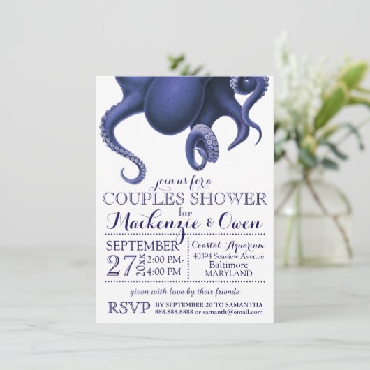  nautische octopus koppels douchen kaart (Staand voorkant)