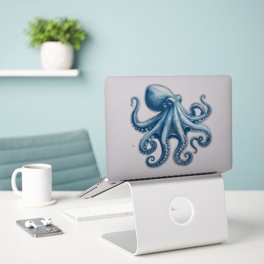 Nautische Octopus op maat gesneden vinyl sticker (Laptop op bureau)
