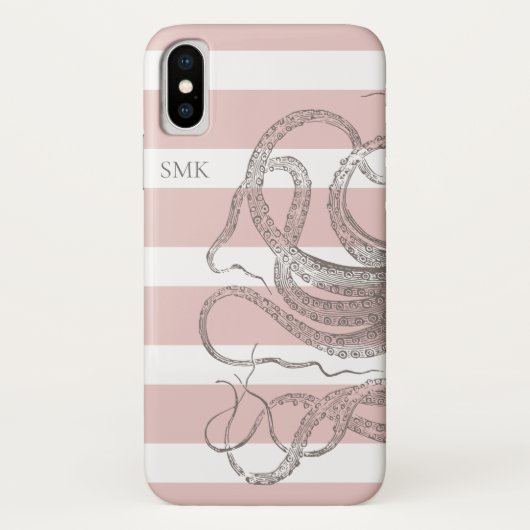 Nautische  octopus op roze strepen Case-Mate iPhone case (Achterkant)