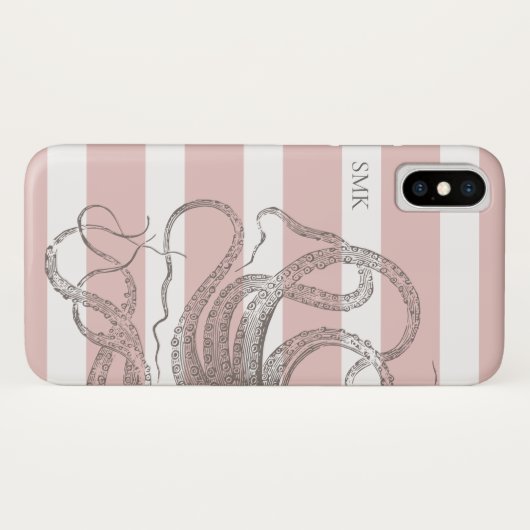 Nautische  octopus op roze strepen Case-Mate iPhone case (Achterkant (horizontaal))