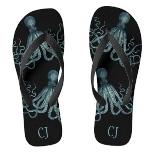 Nautische Octopus Paar Met Uw Monogram Teenslippers