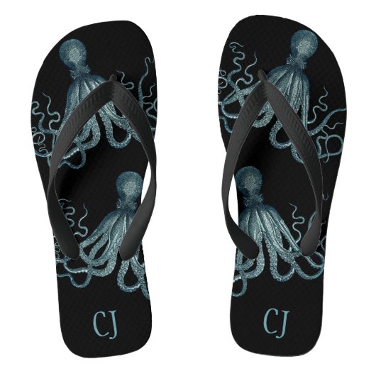 Nautische Octopus Paar Met Uw Monogram Teenslippers (Voetbed)