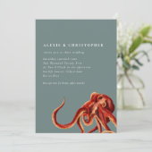 Nautische Octopus Roest & Blauwgroen bruiloft Kaart (Staand voorkant)