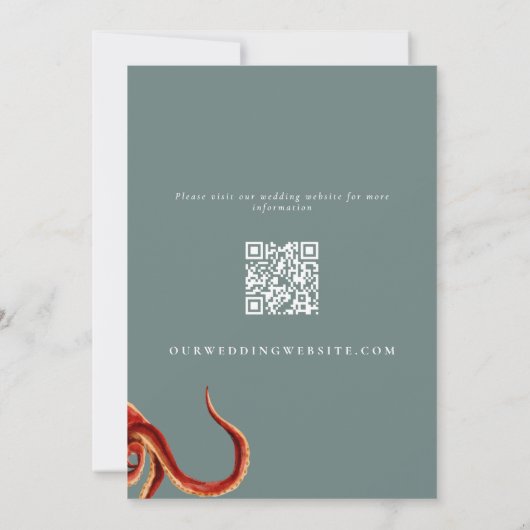 Nautische Octopus Roest & Blauwgroen bruiloft Kaart (Achterkant)