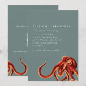 Nautische Octopus Roest & Blauwgroen bruiloft Kaart (Voorkant / Achterkant)