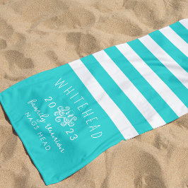 Nautische Octopus Streep Aqua Blue Monogram Strandlaken