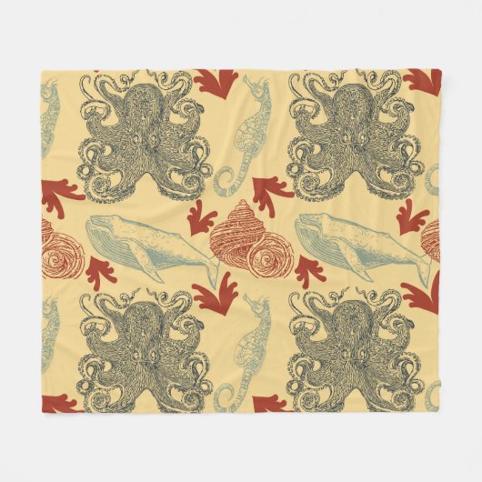 Nautische Octopus Zee Monster Illustratie Fleece Deken (Voorkant (Horizontaal))