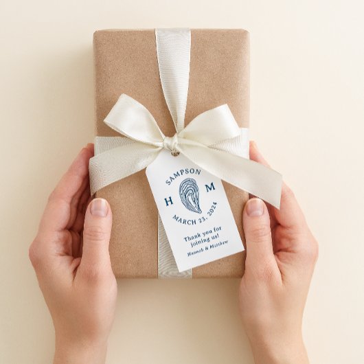 Nautische Oester Schelp Monogram Dank je wel Cadeaulabel