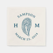 Nautische Oester Schelp Monogram met Naam Datum Servet (Voorkant)