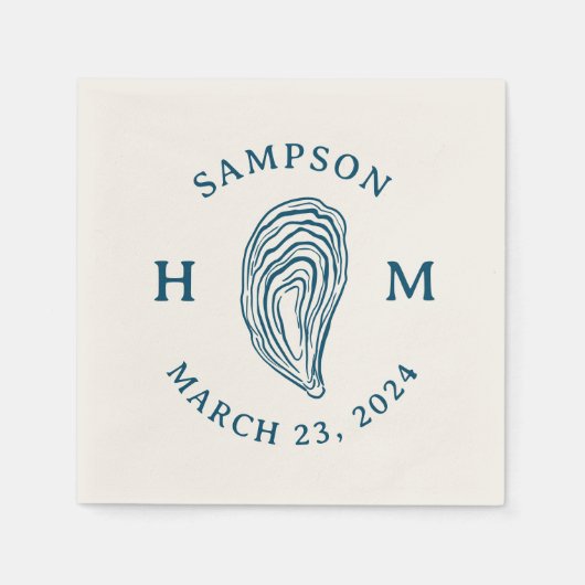 Nautische Oester Schelp Monogram met Naam Datum Servet (Voorkant)