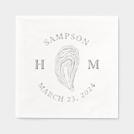 Nautische Oester Shell Monogram met Naam Datum Folie Servetten (Voorkant)