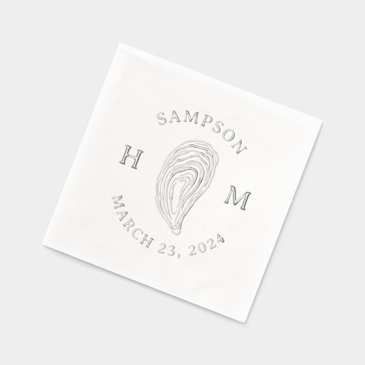 Nautische Oester Shell Monogram met Naam Datum Folie Servetten (Links)